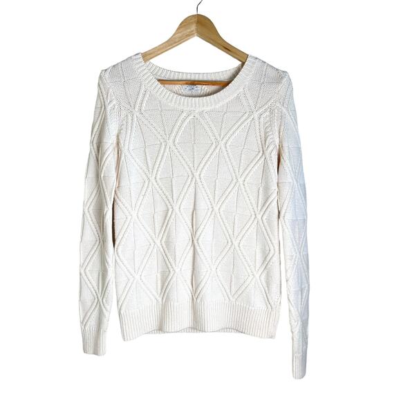 Wallace Women’s Cable Knit Ivory Merino Wool Blend Crewneck Sweater Size XS - Picture 1 of 8